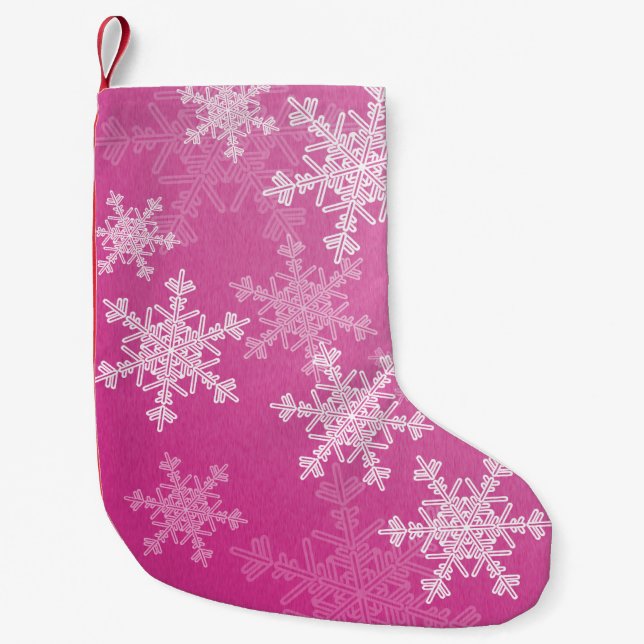 Pink White Snowflakes Minimalist Christmas Small Christmas Stocking (Front)