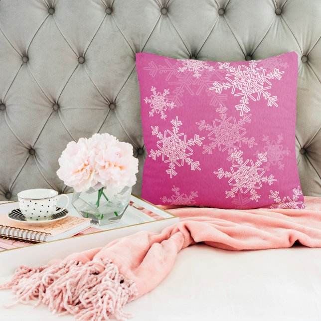 Pink White Snowflakes Minimalist Christmas Throw Pillow (Creator Uploaded)