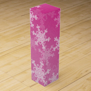 Pink White Snowflakes Minimalist Christmas Wine Box