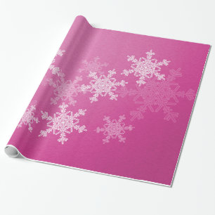 Pink White Snowflakes Minimalist Christmas Wrapping Paper