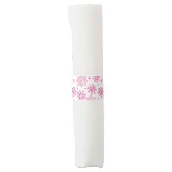 Pink & White Snowflakes Napkin Bands by JLBIMAGES at Zazzle