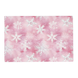 Pink White Snowflakes Winter Wonderland Pattern Placemat