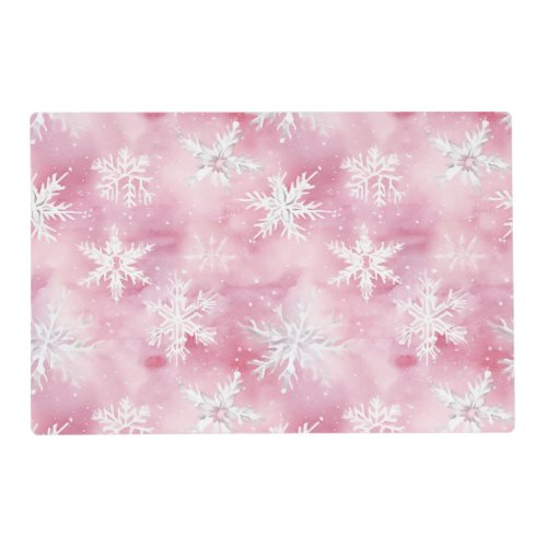 Pink White Snowflakes Winter Wonderland Pattern Placemat