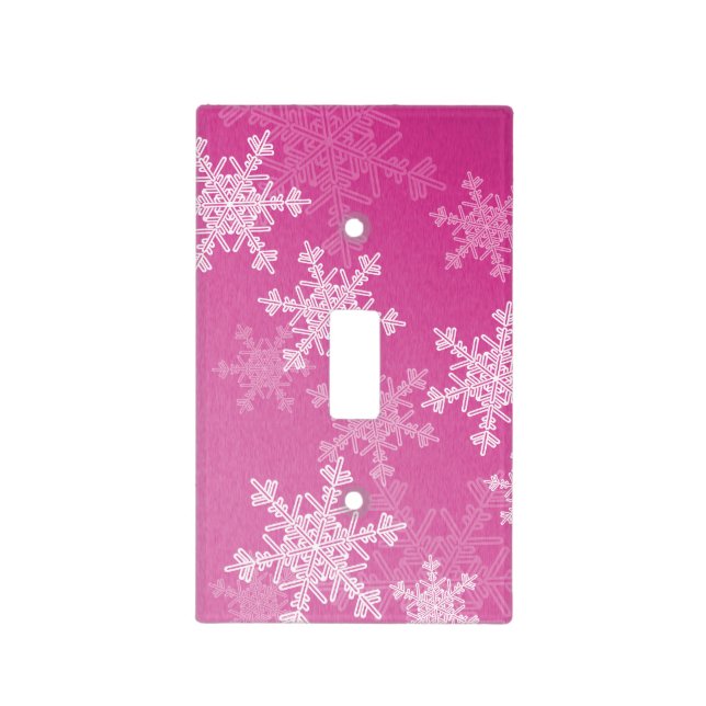 Pink White Snowllakes Minimalist Christmas Light Switch Cover (Front)