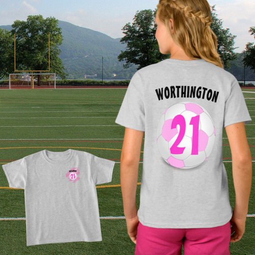 Pink White Soccer Ball Custom Front Back Design T_Shirt