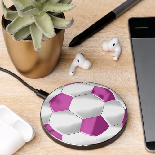 Pink White Soccer Ball Futbol Wireless Charger