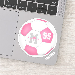 Pink white soccer ball girls personalized  sticker