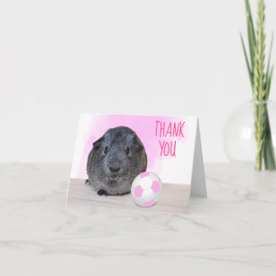 Pink White Soccer Ball & Guinea Pig Horizontal Letterpress Thank You Card