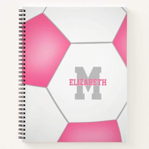 pink white soccer ball monogrammed notebook