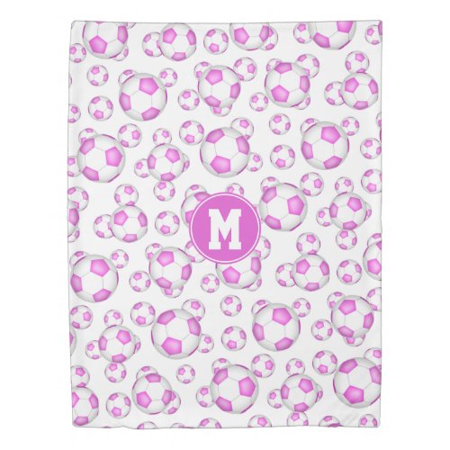 Pink white soccer balls pattern personalized duvet cover