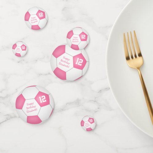 pink white soccer girly birthday party confetti