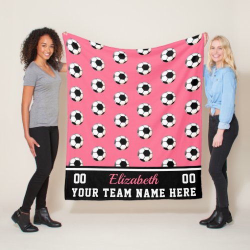 Pink  White Soccer Name  Number  Team Fleece Blanket