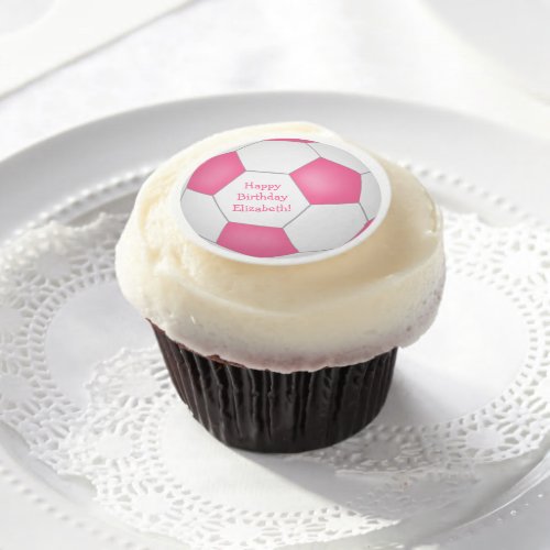pink white soccer themed birthday party edible frosting rounds