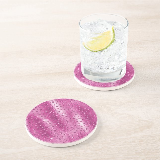 Pink White Sparkle Cheetah Print      Coaster (Side)