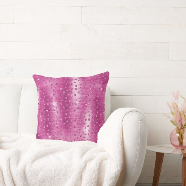 Pink White Sparkle Cheetah Print      Throw Pillow (Couch)