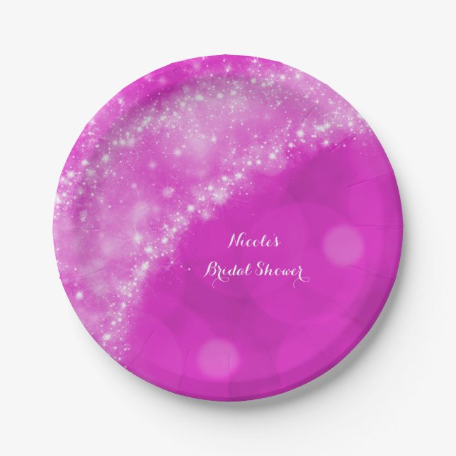 Pink & White Sparkle Cinderella Any Event Party Paper Plates (Front)