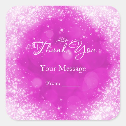 Pink  White Sparkle Cinderella Thank You Square Sticker