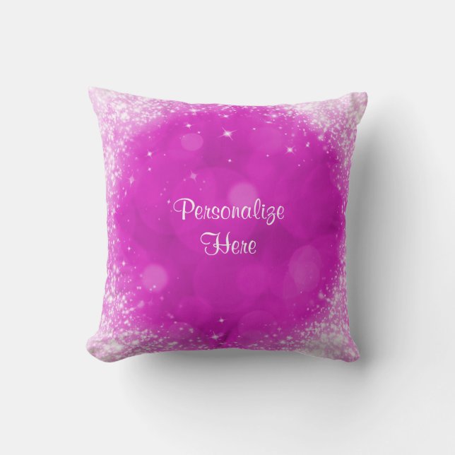 Pink & White Sparkle Glamour Faux Glitter Throw Pillow (Front)