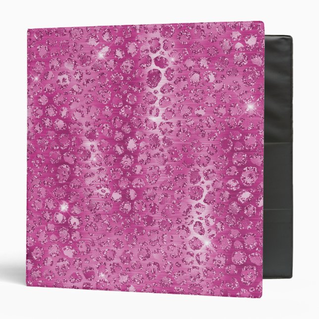 Pink White Sparkle Leopard Print   3 Ring Binder (Front/Inside)