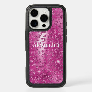 Pink White Sparkle Leopard Print iPhone 16 Pro Case
