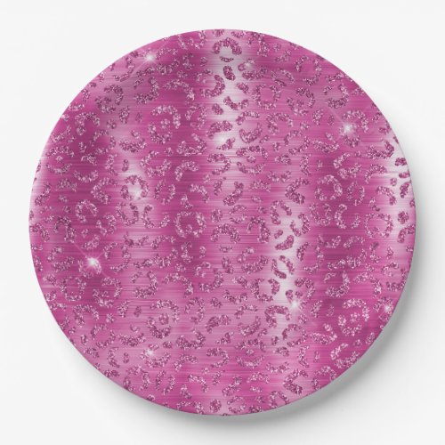 Pink White Sparkle Leopard Print      Paper Plates