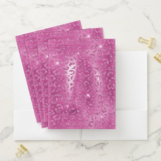 Pink White Sparkle Leopard Print         Pocket Folder (In Situ)