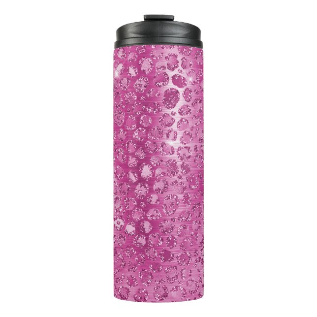 Pink White Sparkle Leopard Print  Thermal Tumbler (Front)