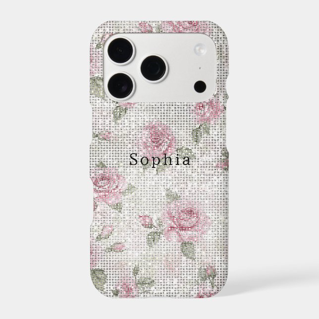 Pink White Sparkle Roses Floral Case-Mate iPhone Case (Back)