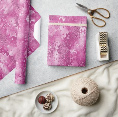 Pink White Sparkle Snake Print      Wrapping Paper