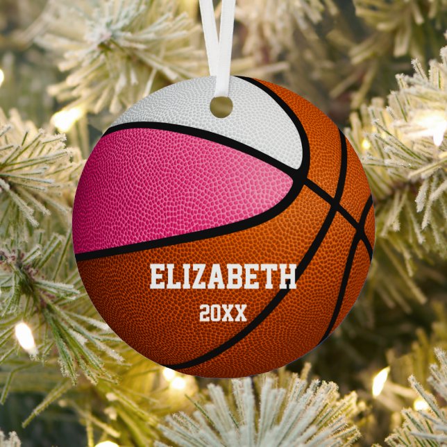 pink white sports girls keepsake basketball metal ornament (Insitu)