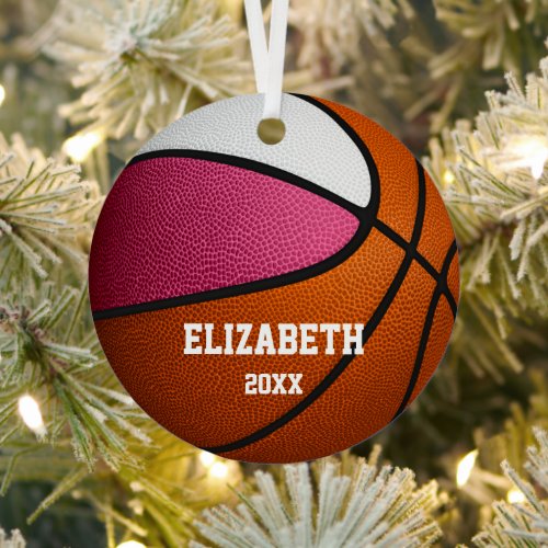 pink white sports girls keepsake basketball metal ornament