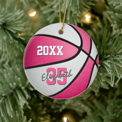 pink white sports keepsake memento basketball ceramic ornament