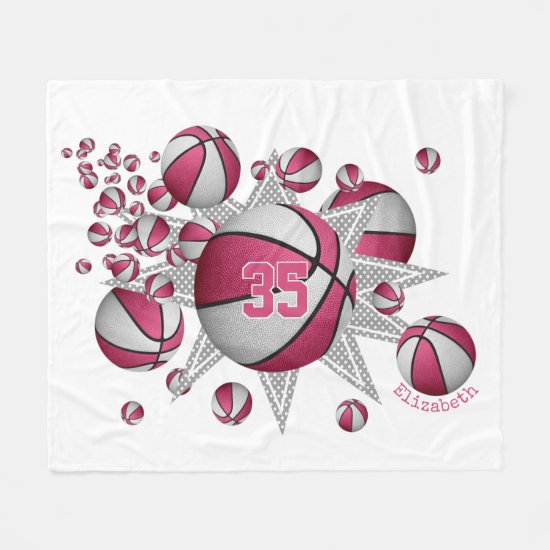 pink white sports room girls basketball blowout fleece blanket