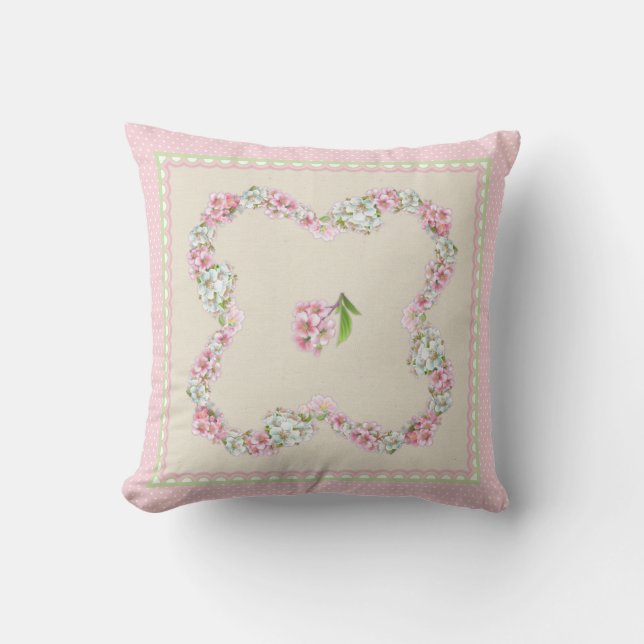 Pink & white spring flower pillow (Front)