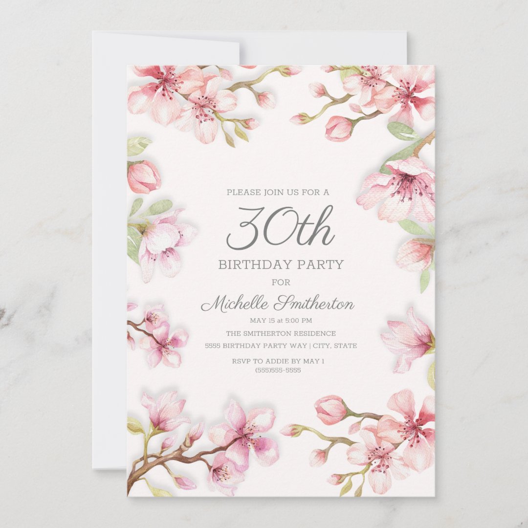 Pink White Springtime Floral Women's 30th Birthday Invitation | Zazzle