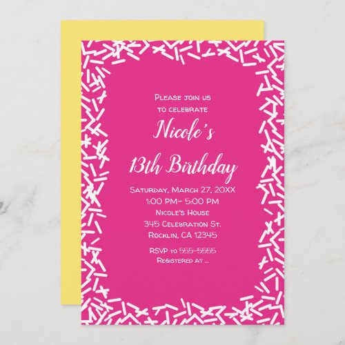 Pink  White Sprinkles Cute Birthday Party Invitation