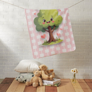 Pink & White Square Baby Blanket Tree Red Hearts