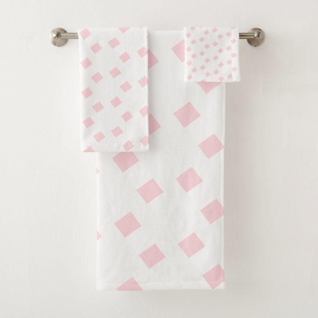 Pink & White Square Bathroom Towel Sets (Insitu)