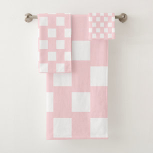 Pink & White Square Bathroom Towel Sets