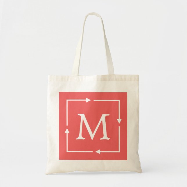 Pink & White Square Personalized Custom Monogram Tote Bag (Front)