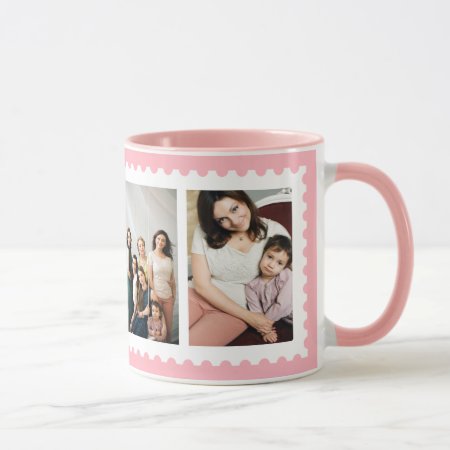 Pink White Stamp Frame 4 Family Photo Mug