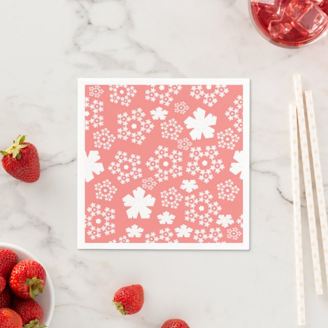 Pink & White Star & Snowflake Pattern Napkins (Insitu)