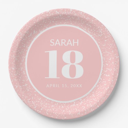 Pink White Stardust Glitter 18th Birthday Party Paper Plates