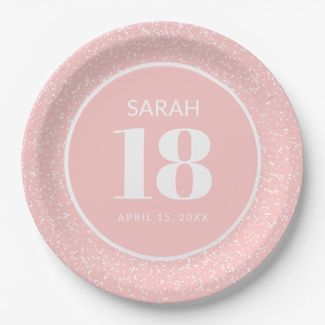 Pink White Stardust Glitter 18th Birthday Party Paper Plates (Front)