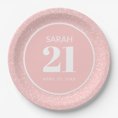 Pink White Stardust Glitter 21st Birthday Party Paper Plates