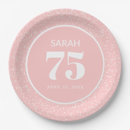 Pink White Stardust Glitter 75th Birthday Party Paper Plates