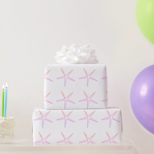 Pink White Starfish Pattern Christmas Holiday Cute Wrapping Paper