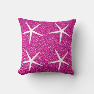 Pink White Starfish Patterns Glittery Sparkle Cute Throw Pillow
