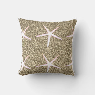Pink White Starfish Patterns Gold Glitter Nautical Throw Pillow