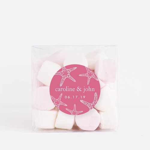 Pink  White Starfish Personalized Wedding Classic Round Sticker